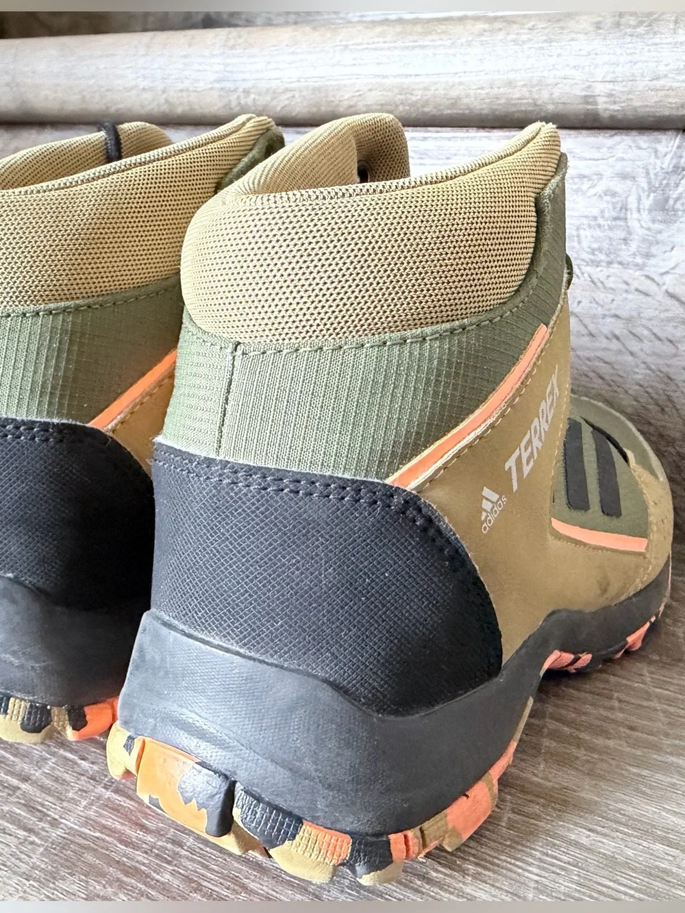 Adidas Terrex Mid Hiking Boots Youth US 3.5 Olive Green Orange Trail FX4188